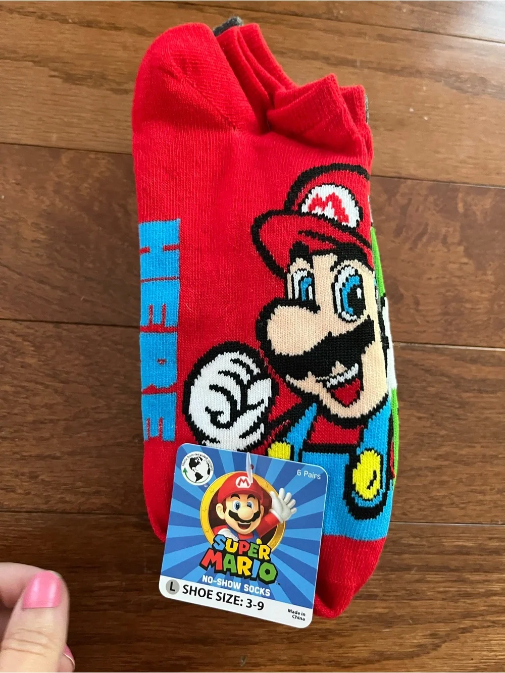 6 Pairs Super Mario No-Show Socks Kids Shoe Size 3-9 NEW